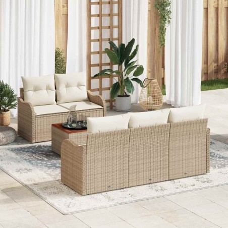 vidaXL Set di divani da giardino 6 pezzi con cuscini beige in poly rattan e acacia.