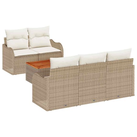 vidaXL Set di divani da giardino 6 pezzi con cuscini beige in poly rattan e acacia.