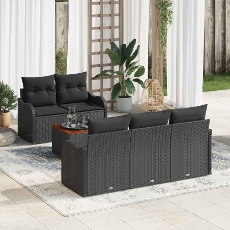 vidaXL Set di divani da giardino in 6 pezzi con cuscini in poli rattan nero e legno di acacia