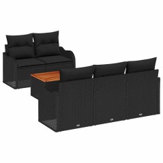 vidaXL Set di divani da giardino in 6 pezzi con cuscini in poli rattan nero e legno di acacia