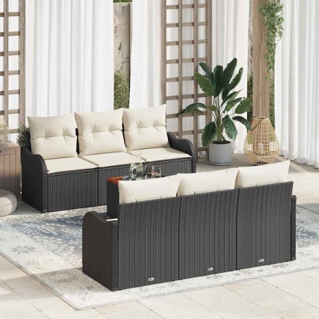 vidaXL Set Divano da Giardino 7 Pezzi con Cuscini in Polyrattan Nero e Acacia