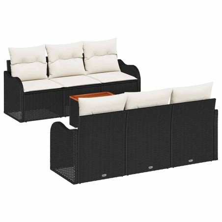 vidaXL Set Divano da Giardino 7 Pezzi con Cuscini in Polyrattan Nero e Acacia