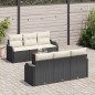 vidaXL Set Divano da Giardino 7 Pezzi con Cuscini in Polyrattan Nero e Acacia