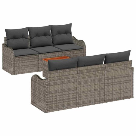vidaXL Set di divani da giardino , 7 pezzi con cuscini grigi in rattan sintetico e legno di acacia.