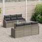 vidaXL Set di divani da giardino , 7 pezzi con cuscini grigi in rattan sintetico e legno di acacia. vidaXL Set di divani da giardino , 7 pezzi con cuscini grigi in rattan sintetico e legno di acacia.