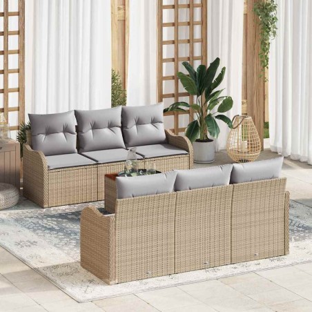 vidaXL Set di divani da giardino , 7 pezzi, beige in polyrattan e acacia.
