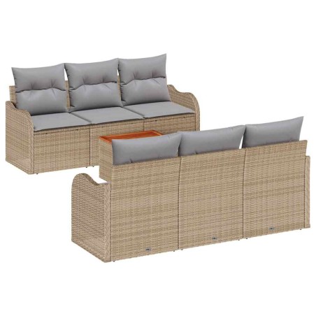 vidaXL Set di divani da giardino , 7 pezzi, beige in polyrattan e acacia.