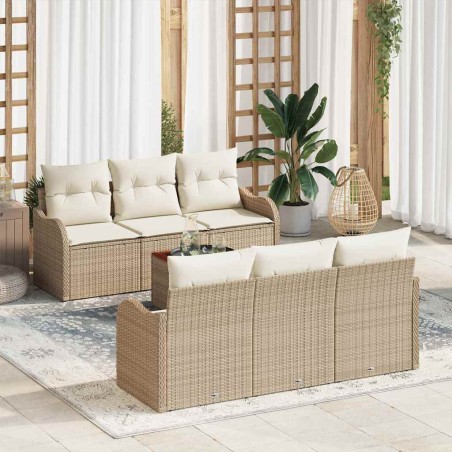 vidaXL Set Divani da Giardino 7 Pezzi con Cuscini Beige in Rattan Sintetico e Acacia.