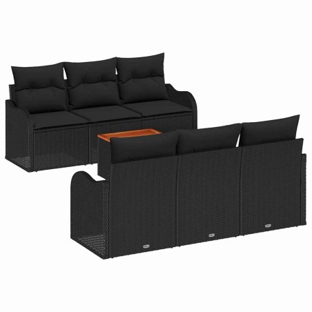 vidaXL Set di divani da giardino 7 pezzi con cuscini in rattan poli nero e acacia.