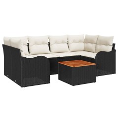 vidaXL Set di divani da giardino a 7 pezzi con cuscini in rattan plastico nero e acacia.