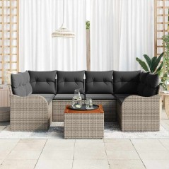 vidaXL Set di divani da giardino 7 pezzi con cuscini grigi in polyrattan e acacia