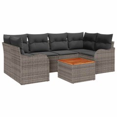vidaXL Set di divani da giardino 7 pezzi con cuscini grigi in polyrattan e acacia