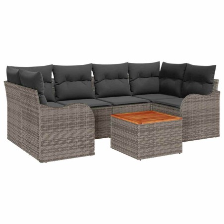 vidaXL Set di divani da giardino 7 pezzi con cuscini grigi in polyrattan e acacia