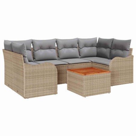 vidaXL Set di divani da giardino 7 pezzi con cuscini in rattan sintetico beige e acacia.