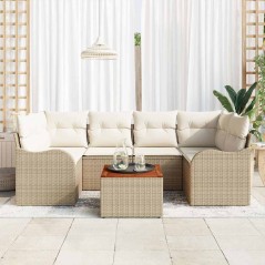 vidaXL Set da Giardino 7 Pezzi con cuscini beige in rattan sintetico e acacia