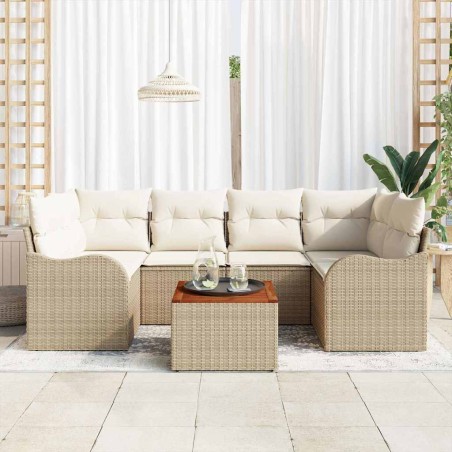 vidaXL Set da Giardino 7 Pezzi con cuscini beige in rattan sintetico e acacia