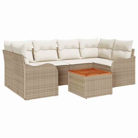 vidaXL Set da Giardino 7 Pezzi con cuscini beige in rattan sintetico e acacia