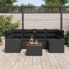 vidaXL Set Divano da Giardino 7 Pezzi con Cuscini in Rattan Poliestere Nero e Legno di Acacia