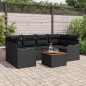vidaXL Set Divano da Giardino 7 Pezzi con Cuscini in Rattan Poliestere Nero e Legno di Acacia