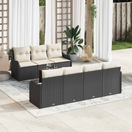 vidaXL Set di divano da giardino da 8 pezzi con cuscini in polyrattan nero e legno di acacia