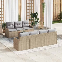 vidaXL Set di divani da giardino 8 pezzi con cuscini in rattan sintetico beige e acacia.