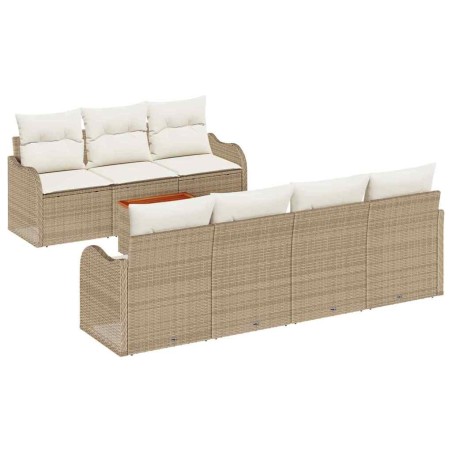 vidaXL Set da Divano da Giardino da 8 Pezzi con Cuscini Beige in Rattan Sintetico, Acacia