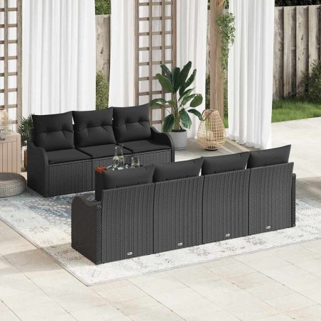 vidaXL Set di divani da giardino 8 pezzi con cuscini in polyrattan nero e acacia