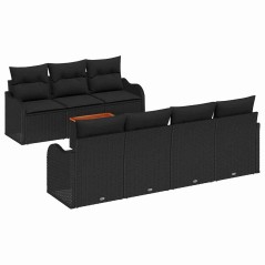 vidaXL Set di divani da giardino 8 pezzi con cuscini in polyrattan nero e acacia
