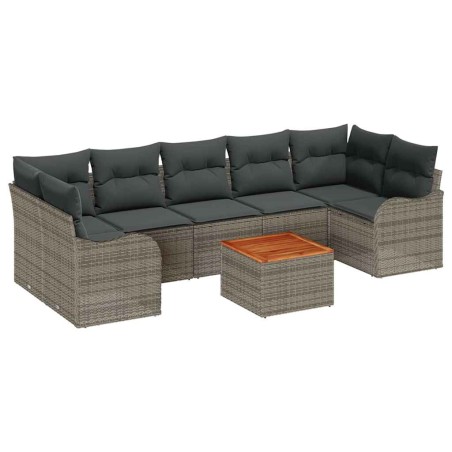 vidaXL Set Divano da Giardino 8 Pezzi con Cuscini in Rattan Grigio e Tavolo in Acacia.