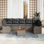 vidaXL Set Divano da Giardino 8 Pezzi con Cuscini in Rattan Grigio e Tavolo in Acacia. vidaXL Set Divano da Giardino 8 Pezzi con Cuscini in Rattan Grigio e Tavolo in Acacia.