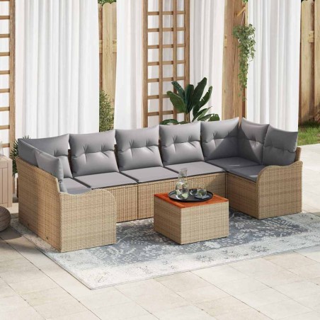 vidaXL Set di divani da giardino da 8 pezzi con cuscini in rattan poli beige e acacia.