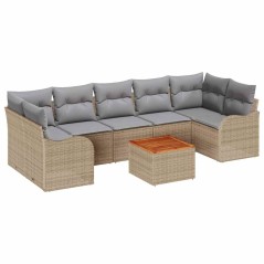 vidaXL Set di divani da giardino da 8 pezzi con cuscini in rattan poli beige e acacia.