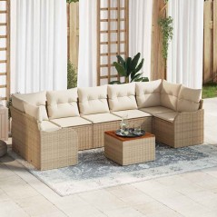 vidaXL Set di divani da giardino 8 pezzi con cuscini, in rattan sintetico beige e acacia.