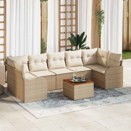 vidaXL Set di divani da giardino 8 pezzi con cuscini, in rattan sintetico beige e acacia.