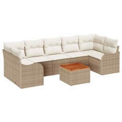 vidaXL Set di divani da giardino 8 pezzi con cuscini, in rattan sintetico beige e acacia.