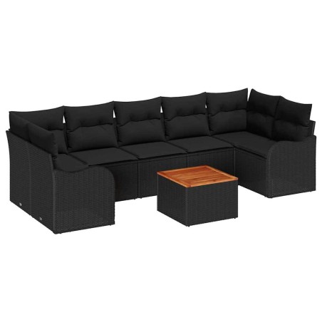 vidaXL Set di divani da giardino in 8 pezzi di , con cuscini, in rattan nero e legno di acacia.