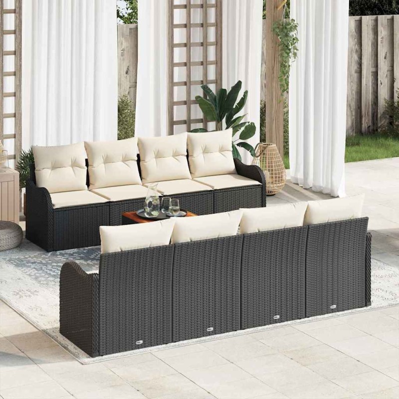 vidaXL Set da Giardino a 9 Pezzi con Cuscini in Rattan Sintetico Nero e Acacia