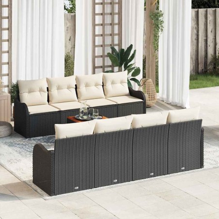 vidaXL Set da Giardino a 9 Pezzi con Cuscini in Rattan Sintetico Nero e Acacia