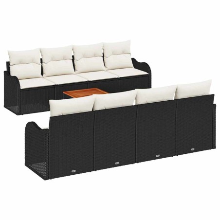 vidaXL Set da Giardino a 9 Pezzi con Cuscini in Rattan Sintetico Nero e Acacia