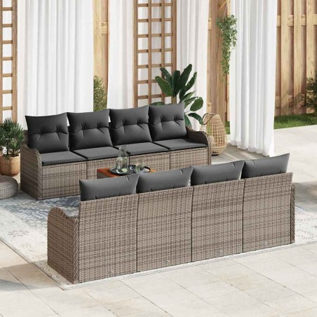 vidaXL Set giardino da 9 pezzi con cuscini in poly rattan grigio e acacia