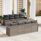 vidaXL Set giardino da 9 pezzi con cuscini in poly rattan grigio e acacia