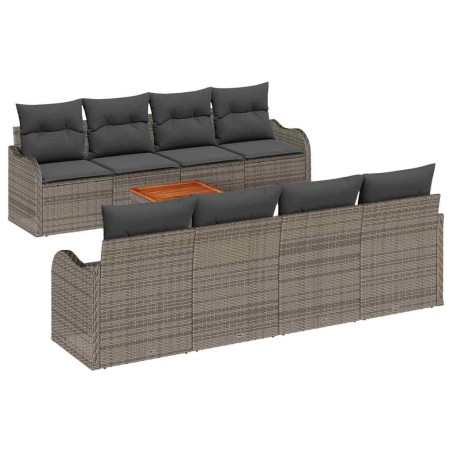 vidaXL Set giardino da 9 pezzi con cuscini in poly rattan grigio e acacia