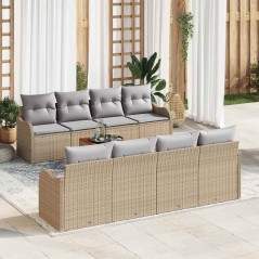 vidaXL Set di divani da giardino 9 pezzi con cuscini beige in rattan sintetico e acacia