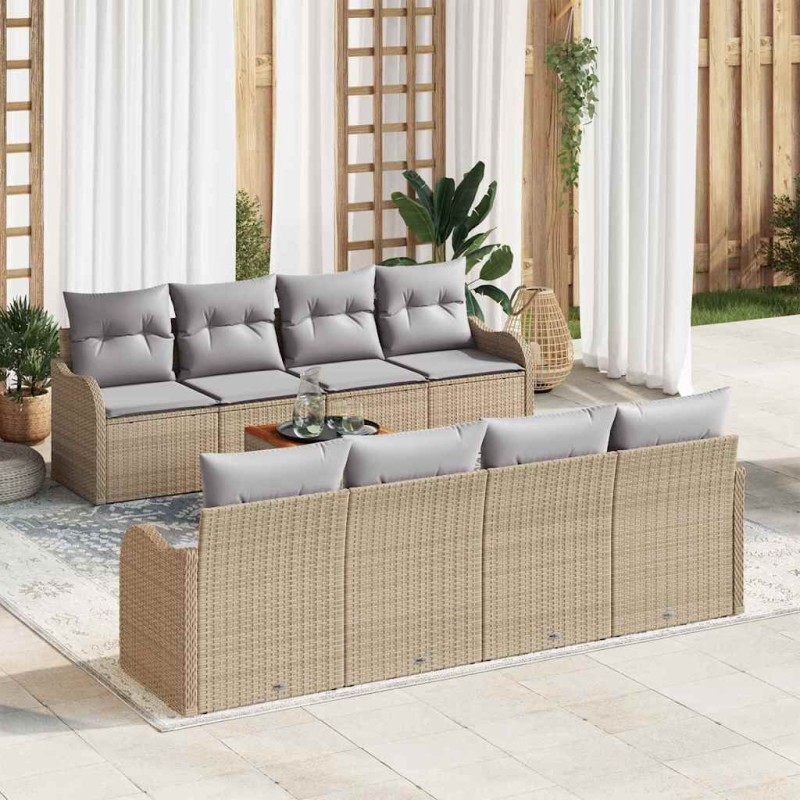 vidaXL Set di divani da giardino 9 pezzi con cuscini beige in rattan sintetico e acacia