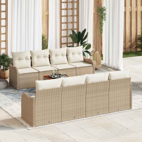 vidaXL Set di divani da giardino 9 pezzi con cuscini in rattan sintetico beige e acacia