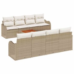 vidaXL Set di divani da giardino 9 pezzi con cuscini in rattan sintetico beige e acacia