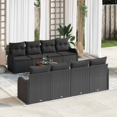 vidaXL Set da giardino 9 pezzi con cuscini in polyrattan nero e legno di acacia