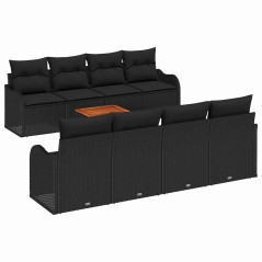 vidaXL Set da giardino 9 pezzi con cuscini in polyrattan nero e legno di acacia
