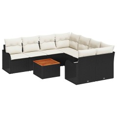vidaXL Set di divani da giardino , 9 pezzi con cuscini in rattan neri e struttura in acacia