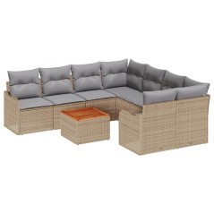 vidaXL Set di divani da giardino 9 pezzi con cuscini beige in polyrattan e acacia.